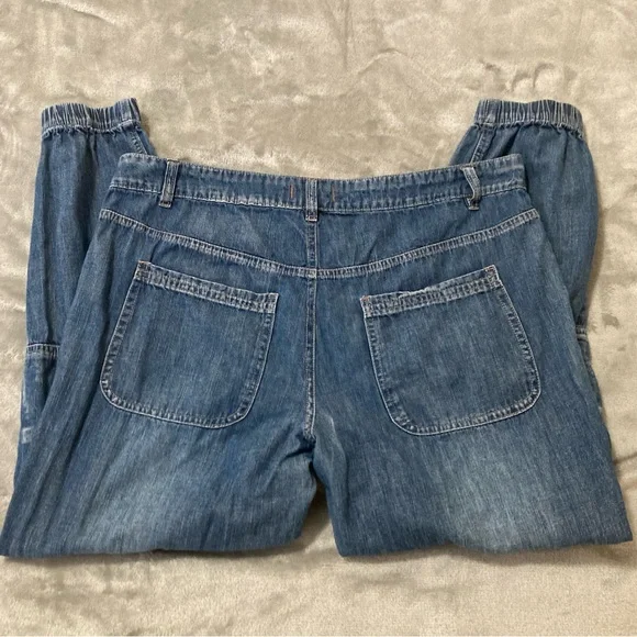Sundance Jolienne Women’s Demin Joggers Cargo Button Blue Cotton Relaxed Sz 12 - Picture 15 of 16